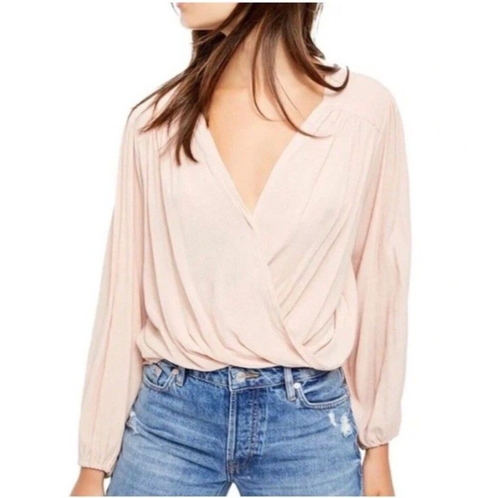 Alice + Olivia Arlene Pink Petal 100% Silk Draped Wrap Long Sleeve Blouse Size M